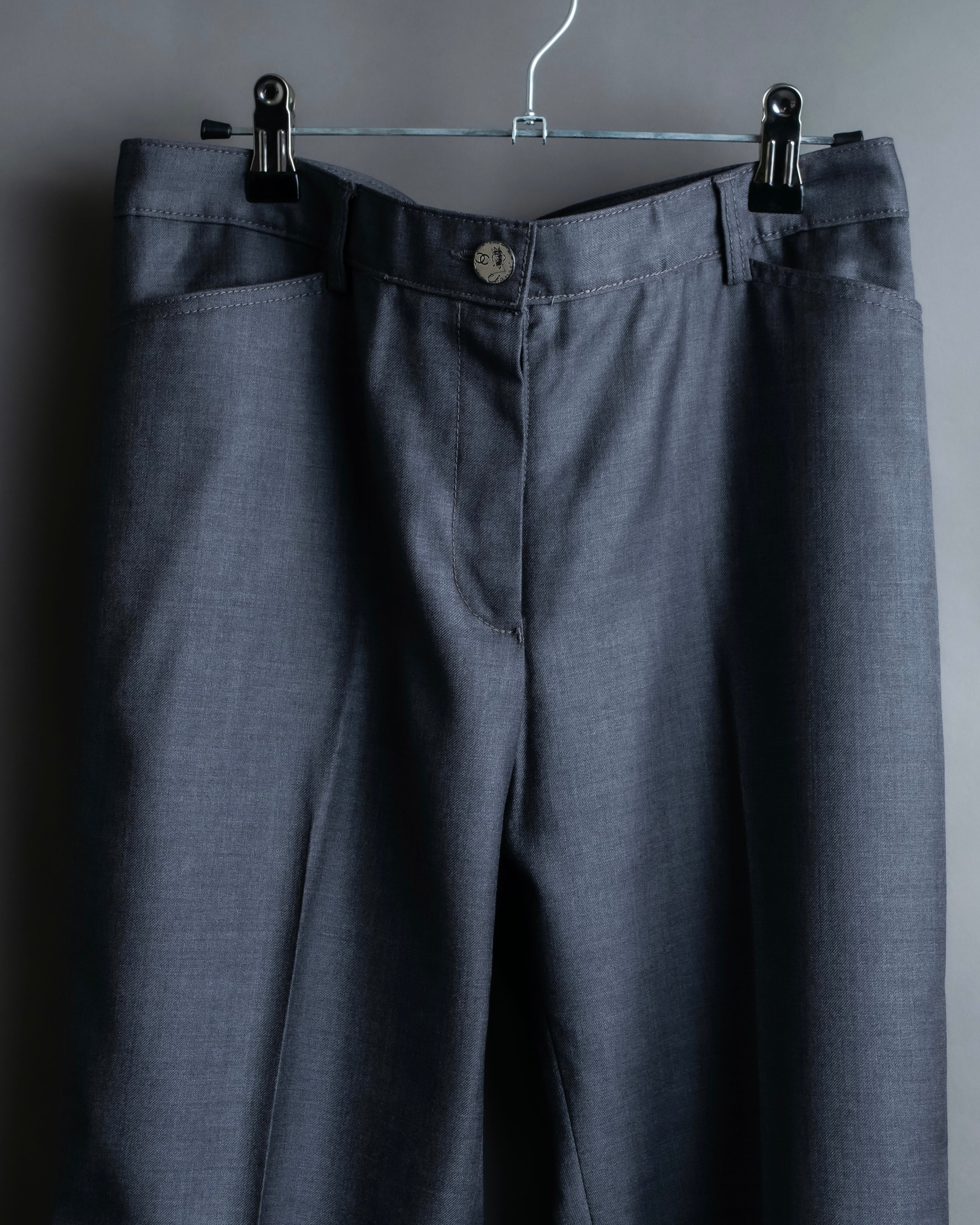 "CHANEL" 100% wool wide tapered slacks