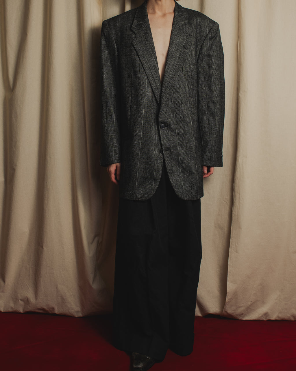 Chaqueta entallada de tweed de espina de pescado estructurado de los años 70-80 de Yves Saint Laurent