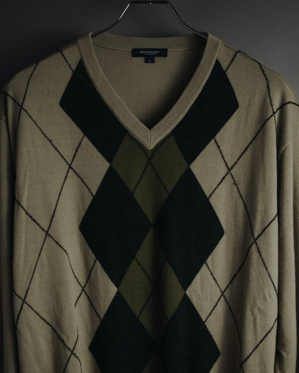 "BURBERRY" 00’s classic argyle v-neck wool knit