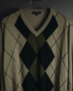 "BURBERRY" 00’s classic argyle v-neck wool knit