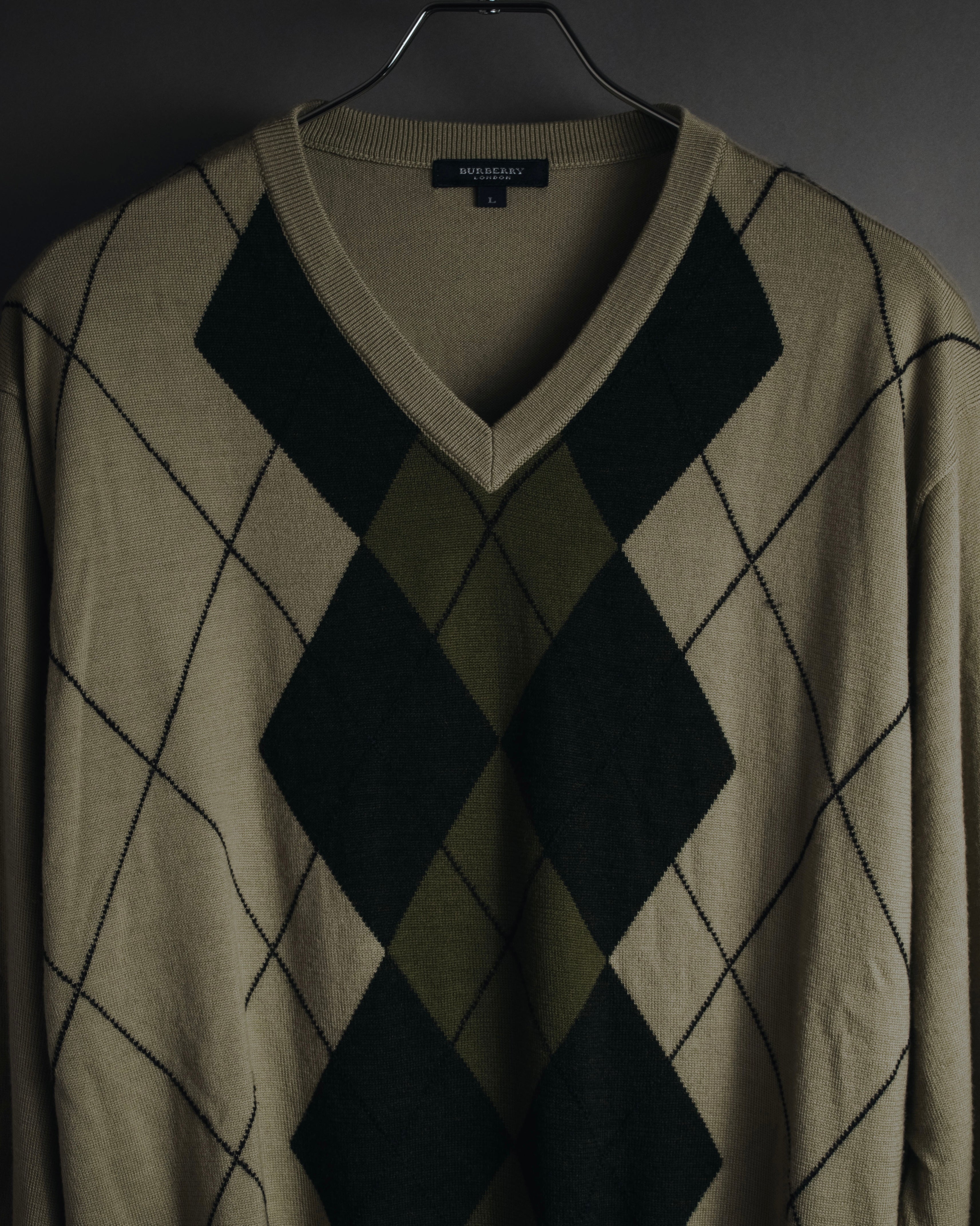 "BURBERRY" 00’s classic argyle v-neck wool knit