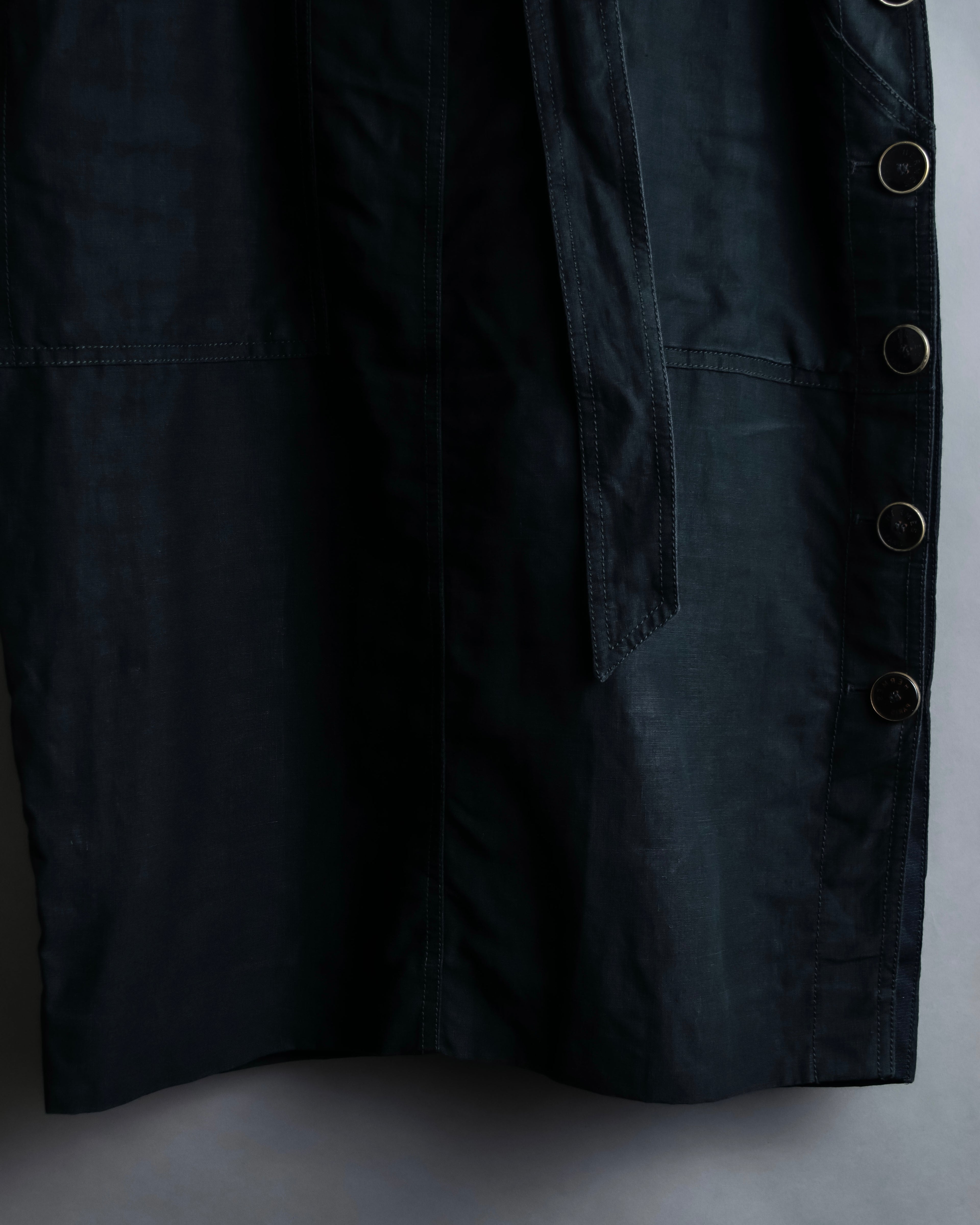 "HERMES" Belted button design linen skirt