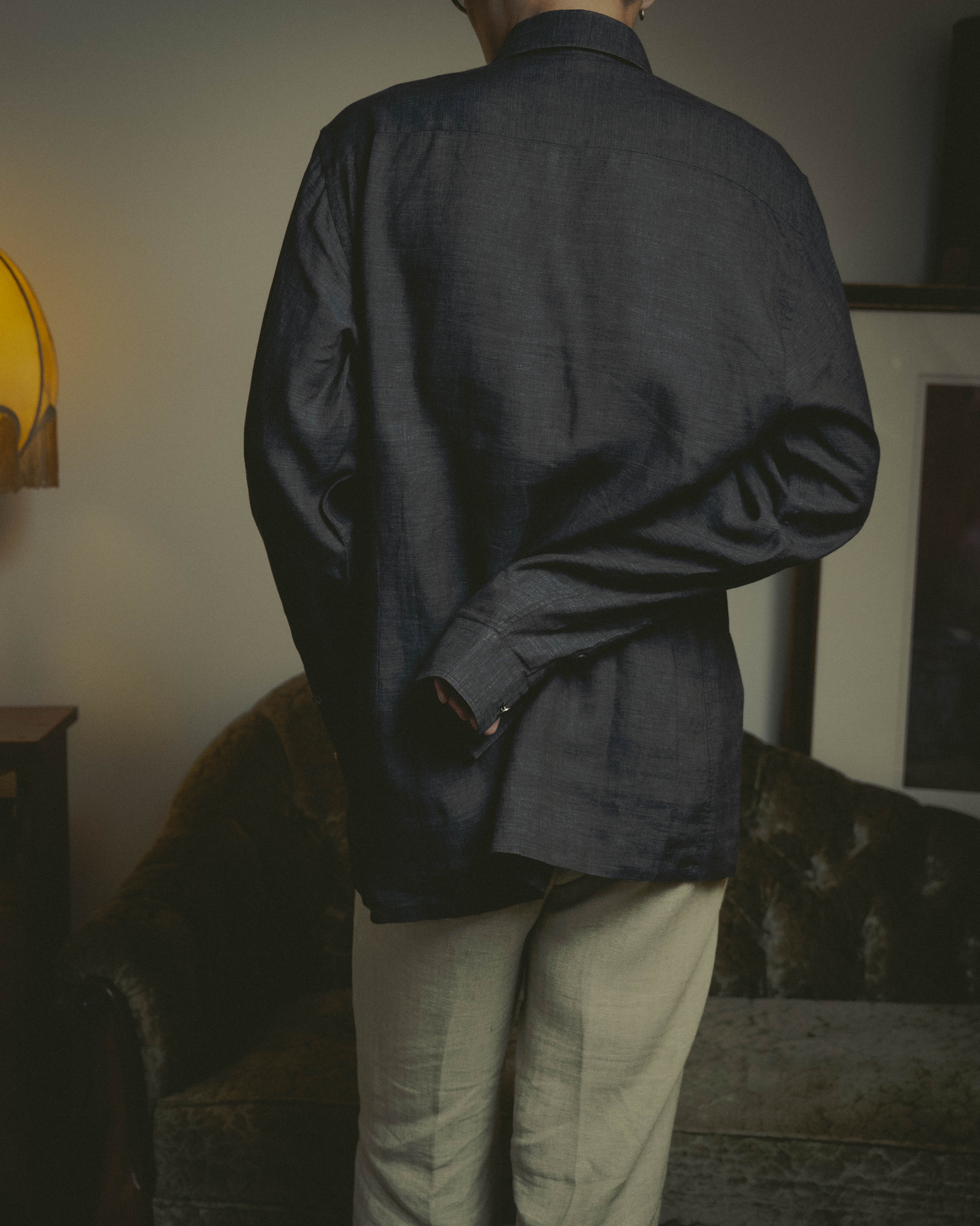 -SPECIAL- “HERMES” 90’s-00’s wide-collar linen shirt