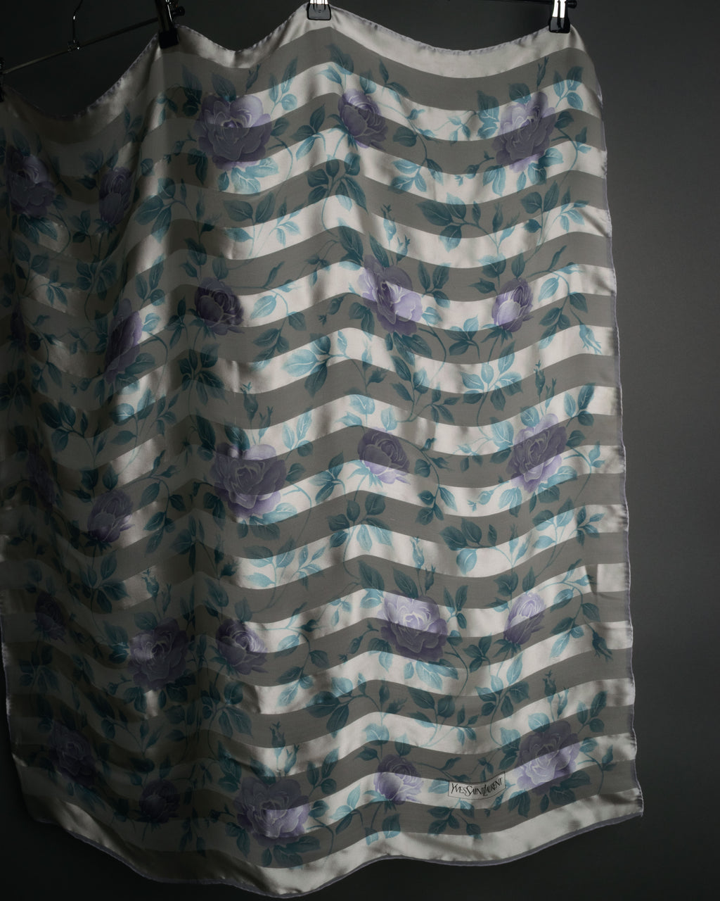 “Yves Saint Laurent” 80’s-90’s Sheer stripe floral silk scarf