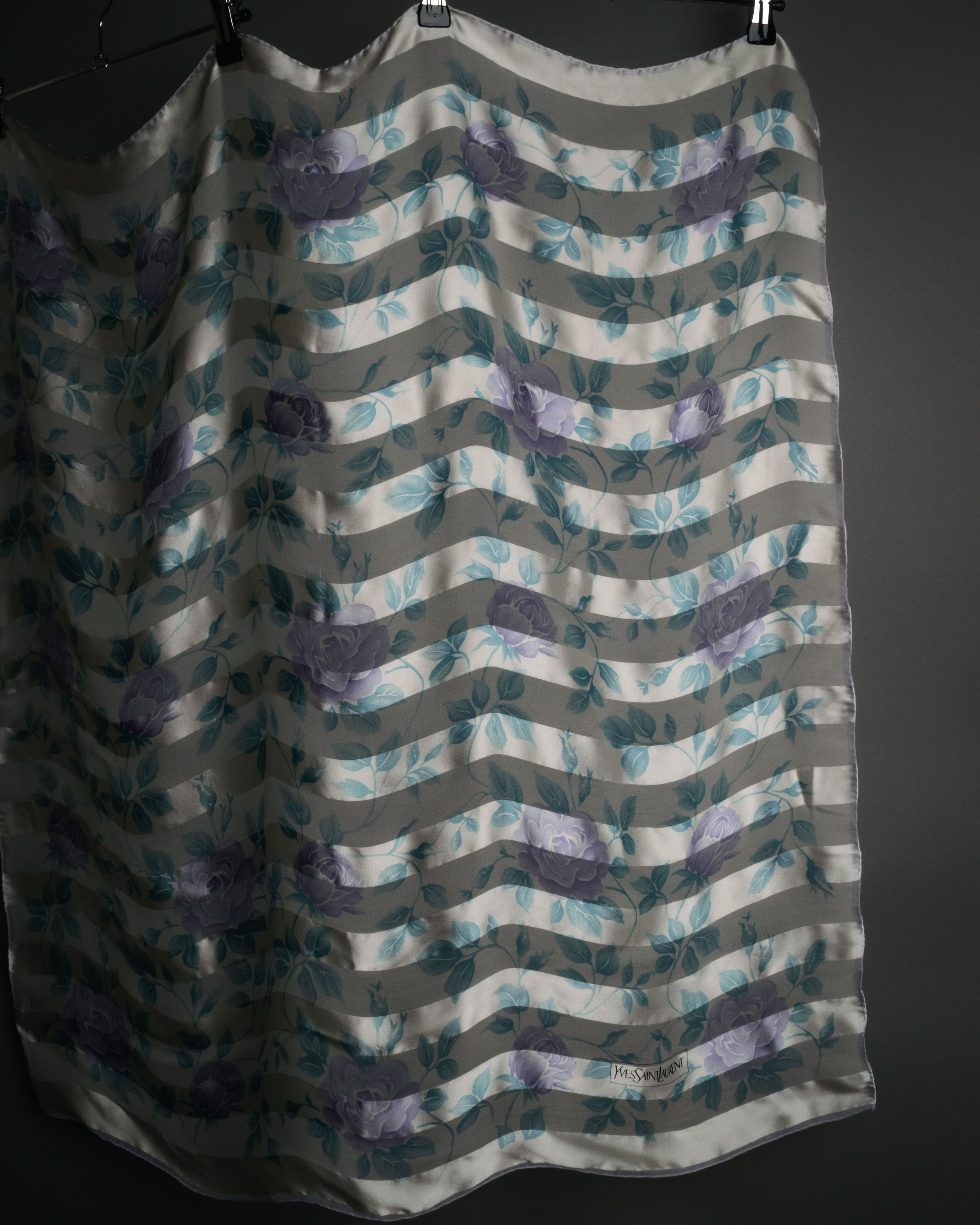 “Yves Saint Laurent” 80’s-90’s Sheer stripe floral silk scarf