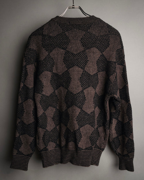 “Yves Saint Laurent” 80’s-90’s geometric knit cardigan