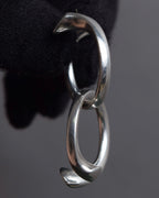 "CHANEL" Curved frame double combination silver earrings