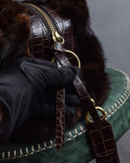 "FALORNI ITALIA LE BORSE" Mink fur leather combination design bag