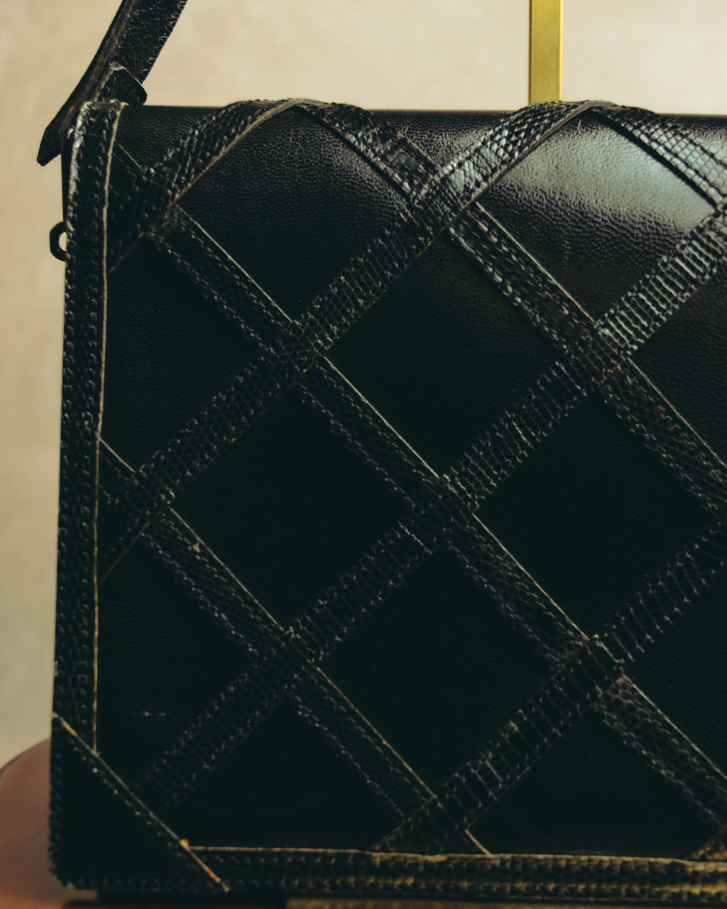 "Yves Saint Laurent" 80's-90's Lattice textured leather shoulder bag