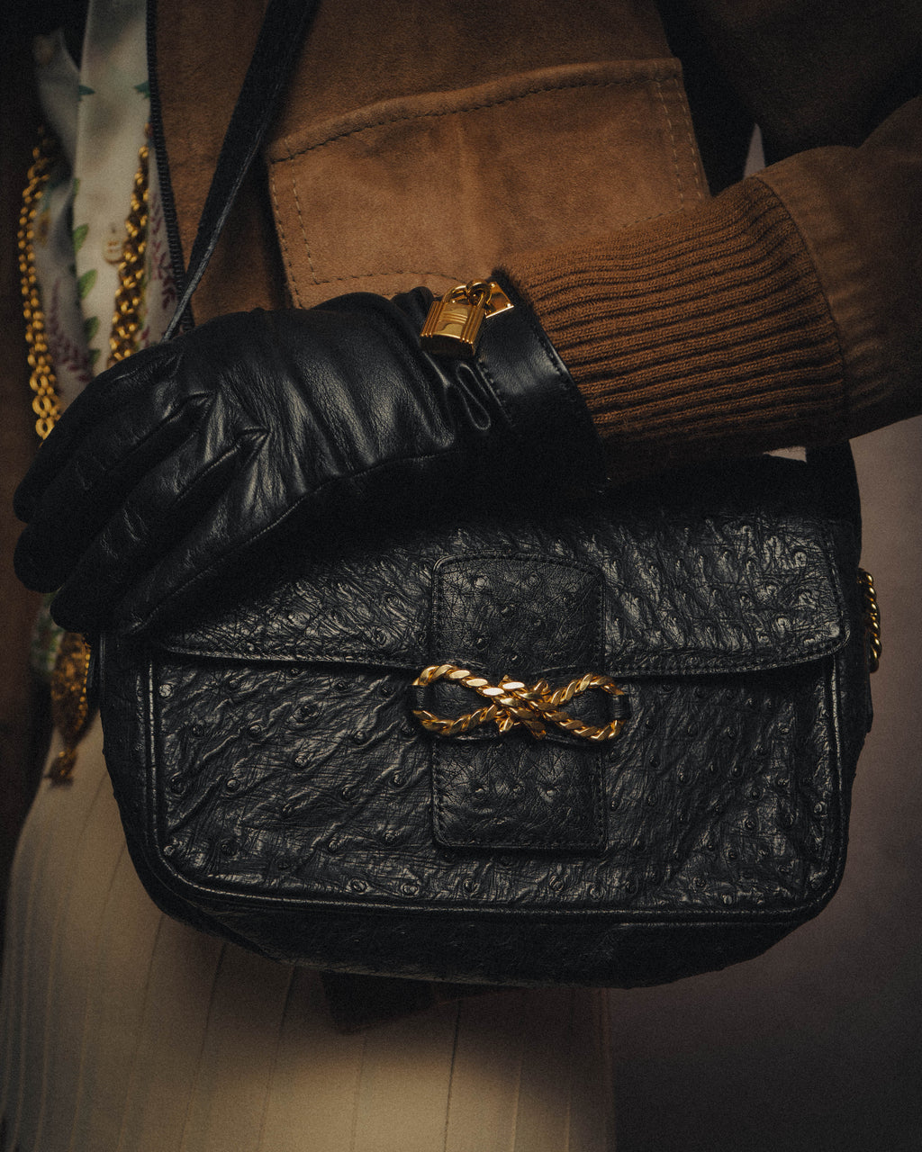 -SPECIAL- “CELINE“ 00’s-10’s Ostrich embossed leather shoulder bag