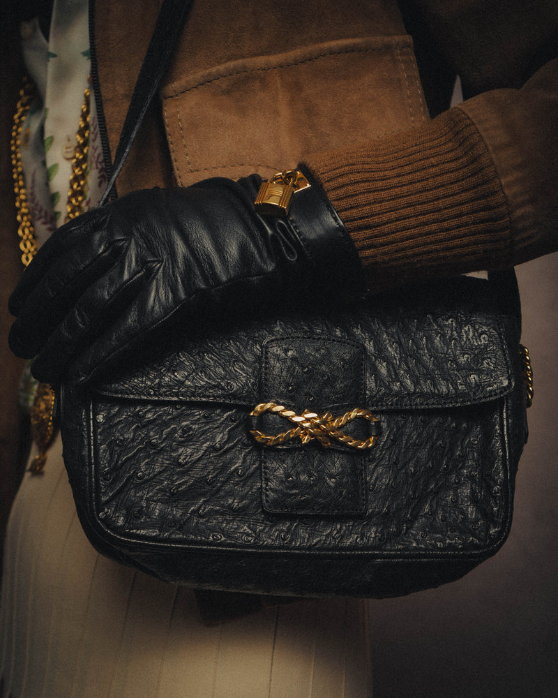 -SPECIAL- “CELINE“ 00’s-10’s Ostrich embossed leather shoulder bag