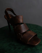 "CELINE" Layered belt detail leather heel sandals