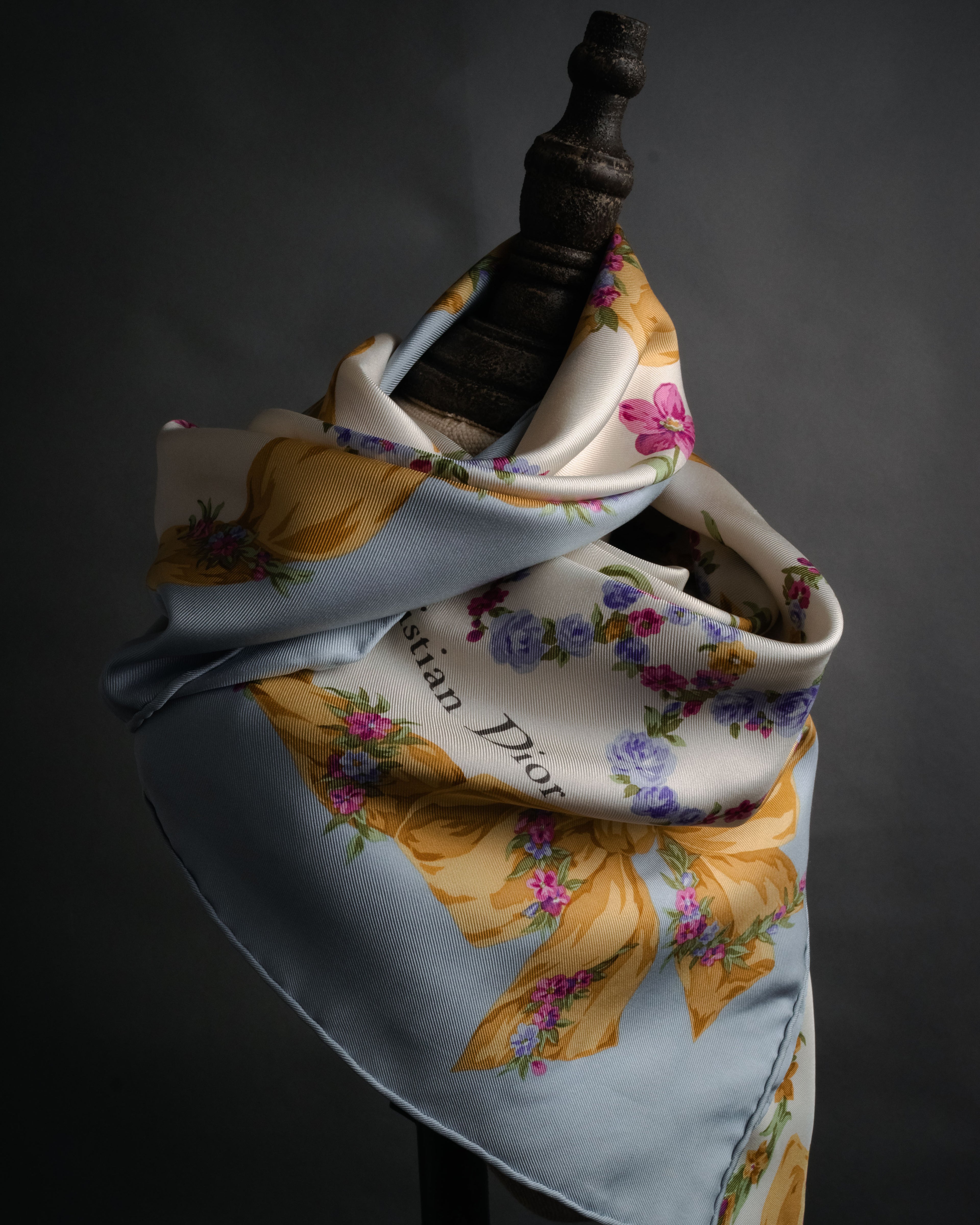 “Christian Dior” 90’s Floral logo silk scarf