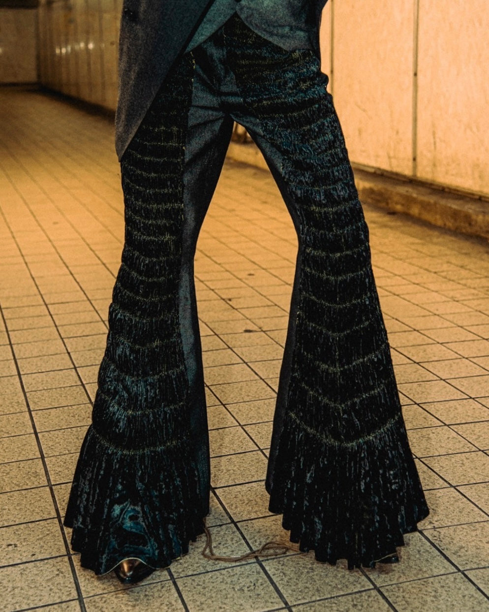 -REF process-
Velor ruched bell bottoms