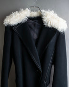 "HELMUT LANG" Fur collar belted long coat