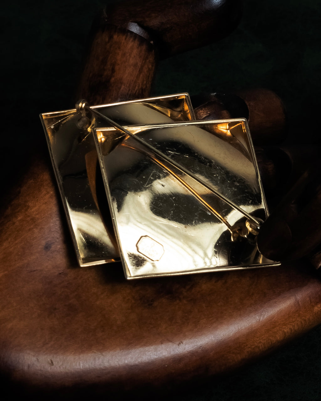 "Christian Dior" Double square design gold brooch