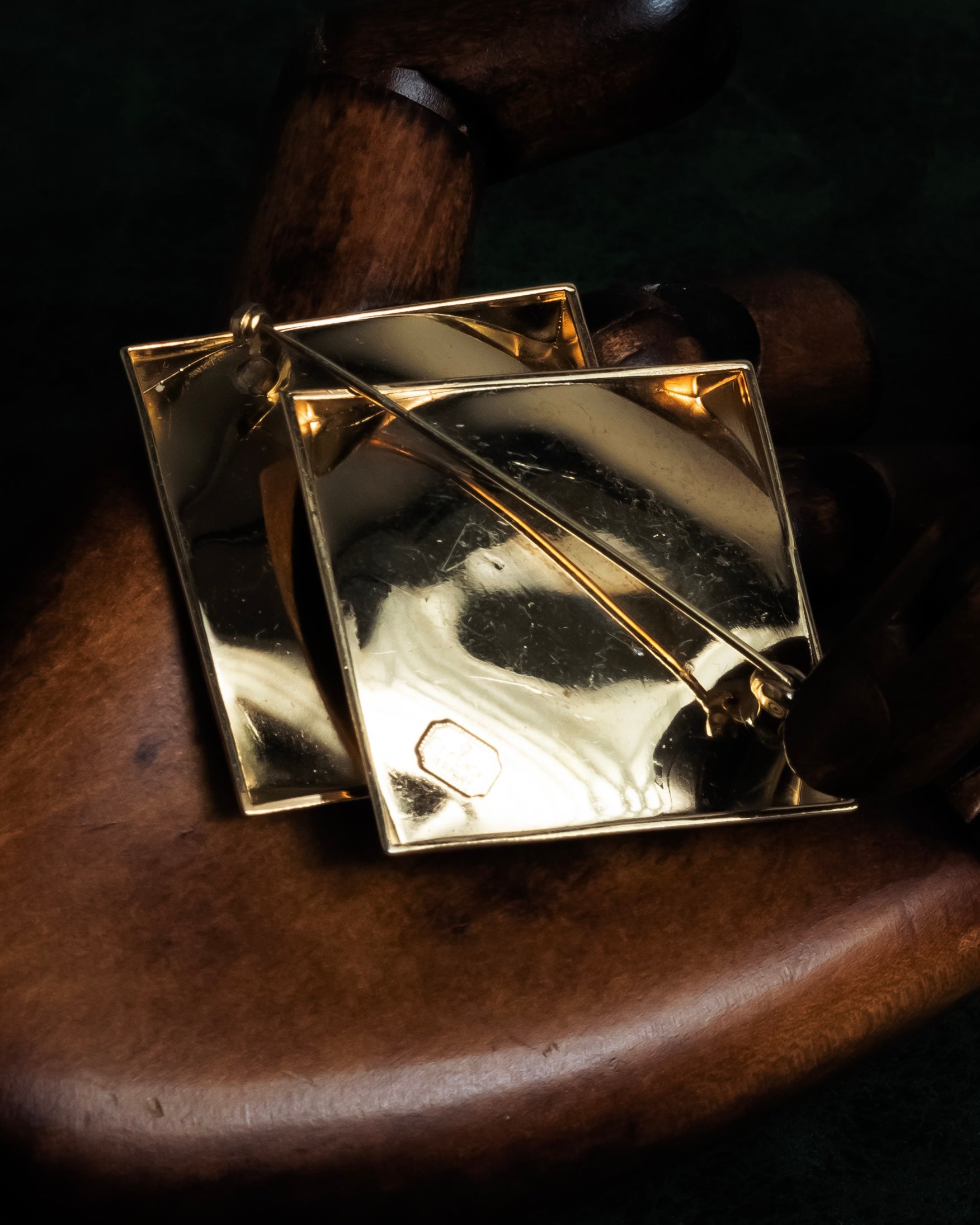 "Christian Dior" Double square design gold brooch