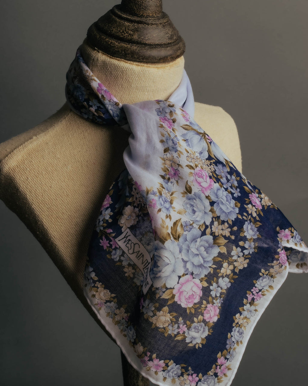 “YVES SAINT LAURENT” 80’s-90’s Floral border scarf