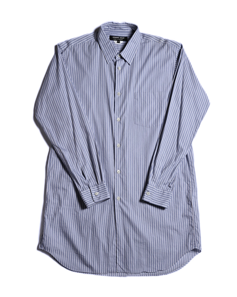 Comme des Garçons Homme Deux/ Cotton Stripe Patterned Long Shirt Blue