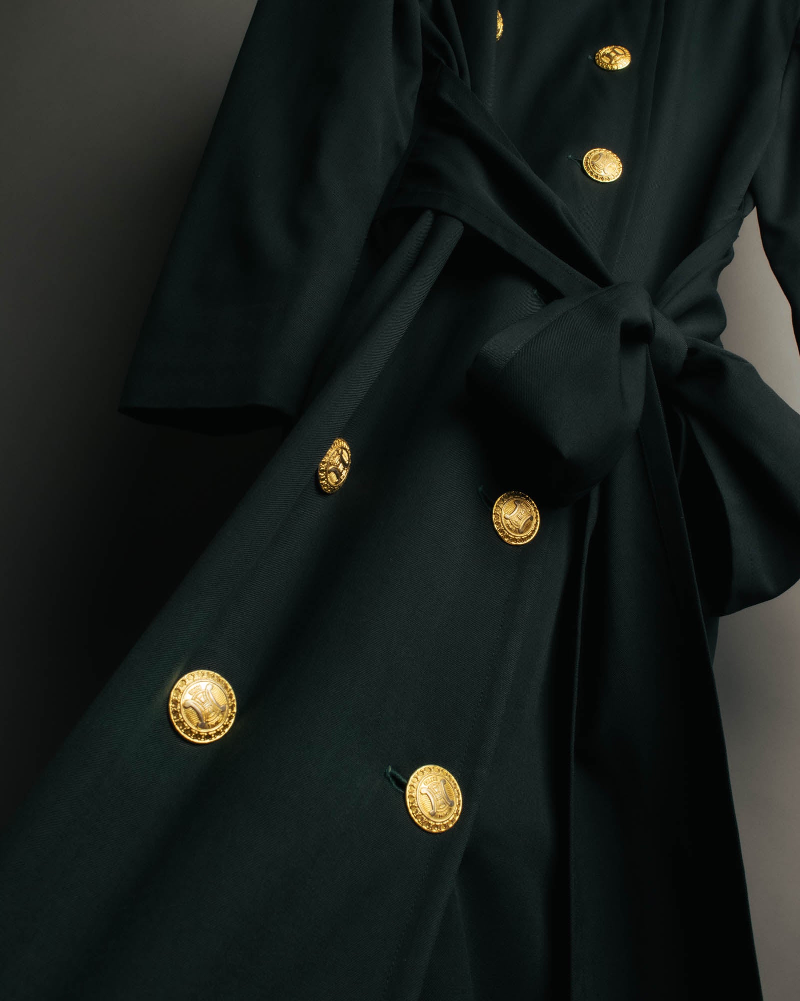 –SPECIAL– "CELINE" 80's Elegant belted double breasted long coat