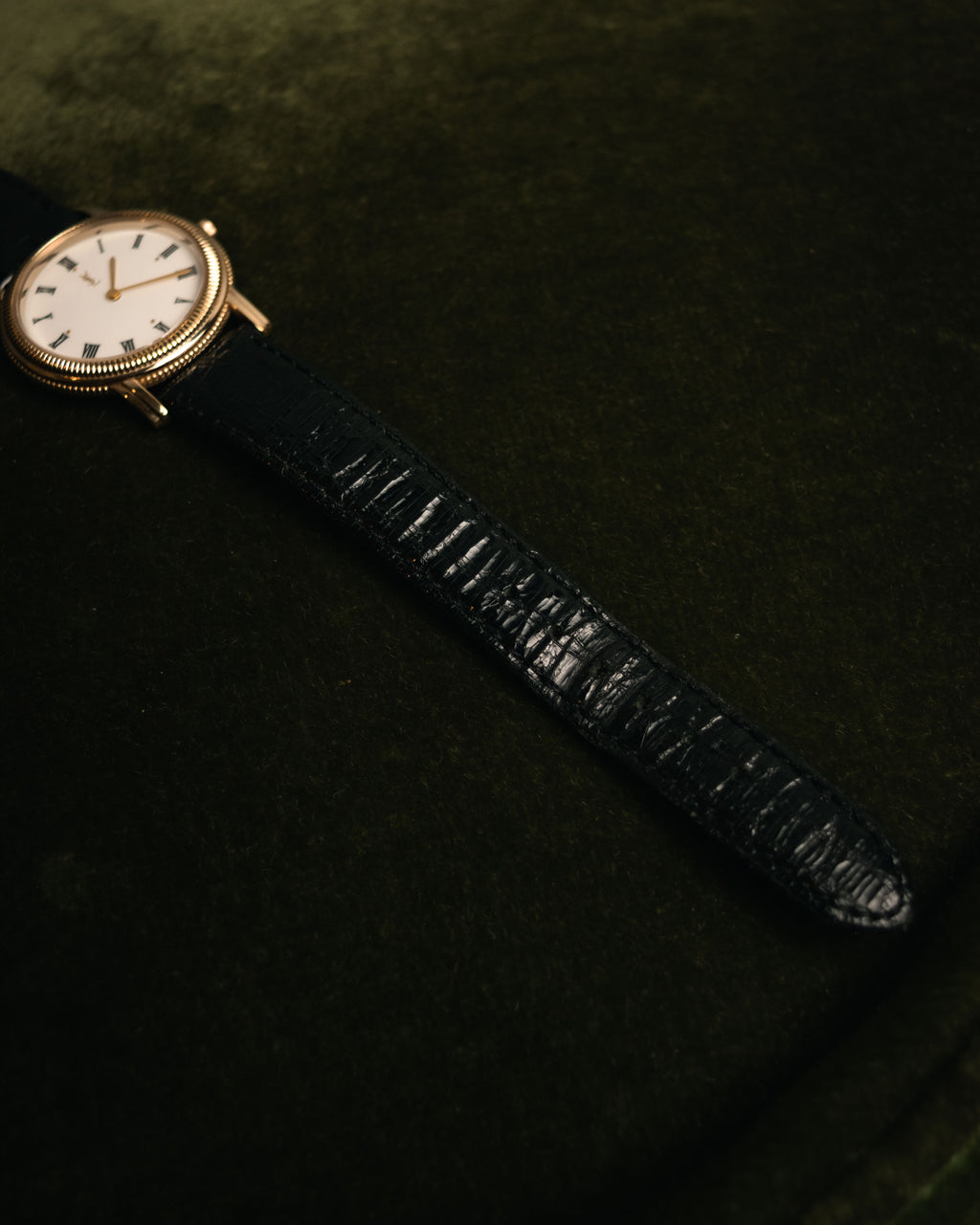 “Yves Saint Laurent” 80’s-90’s coin edge quartz leather watch