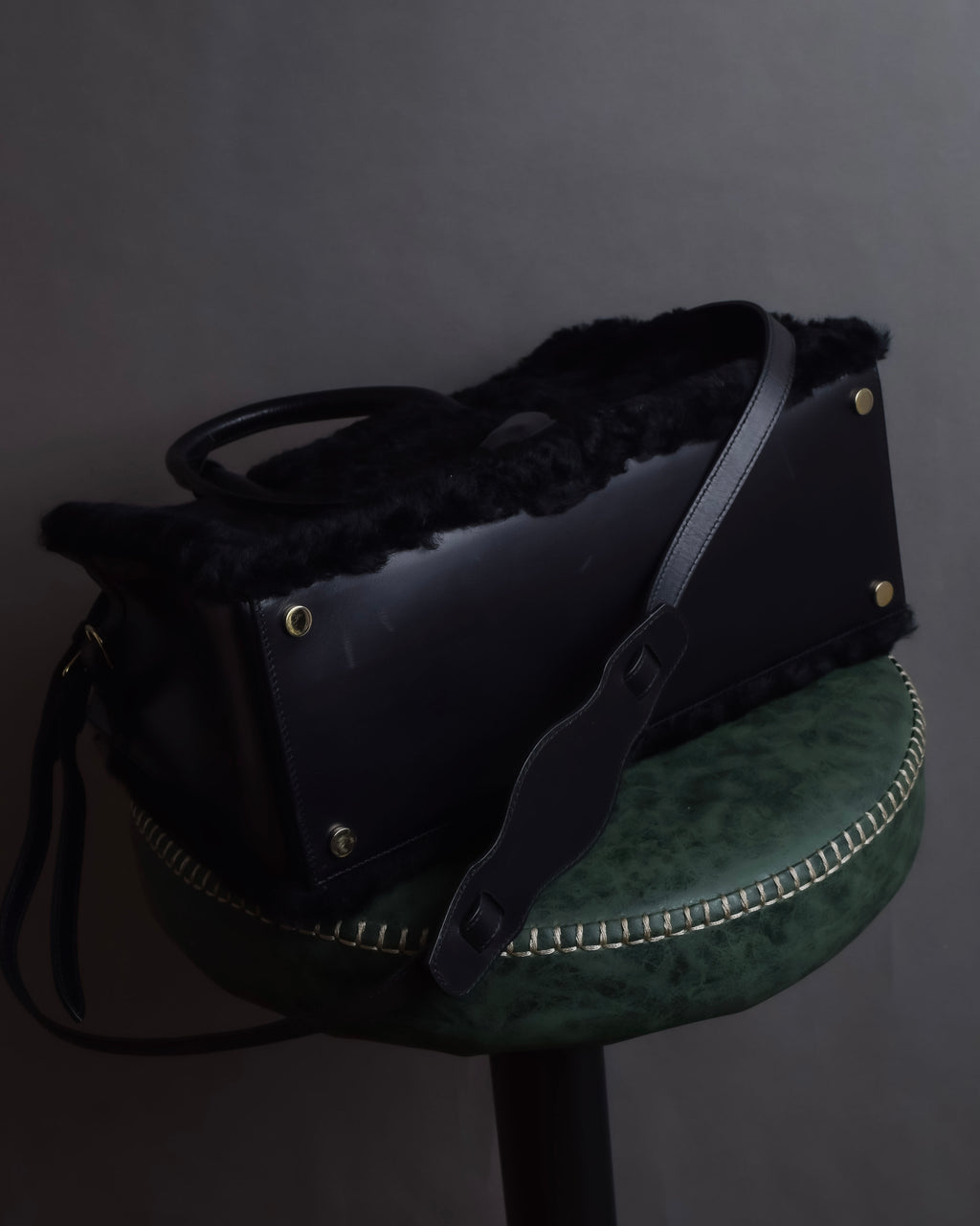 "BALENCIAGA" Padlock design shearling leather bag