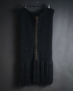 "GUCCI" 2010-11AW ribbed zip-front fringe knit vest