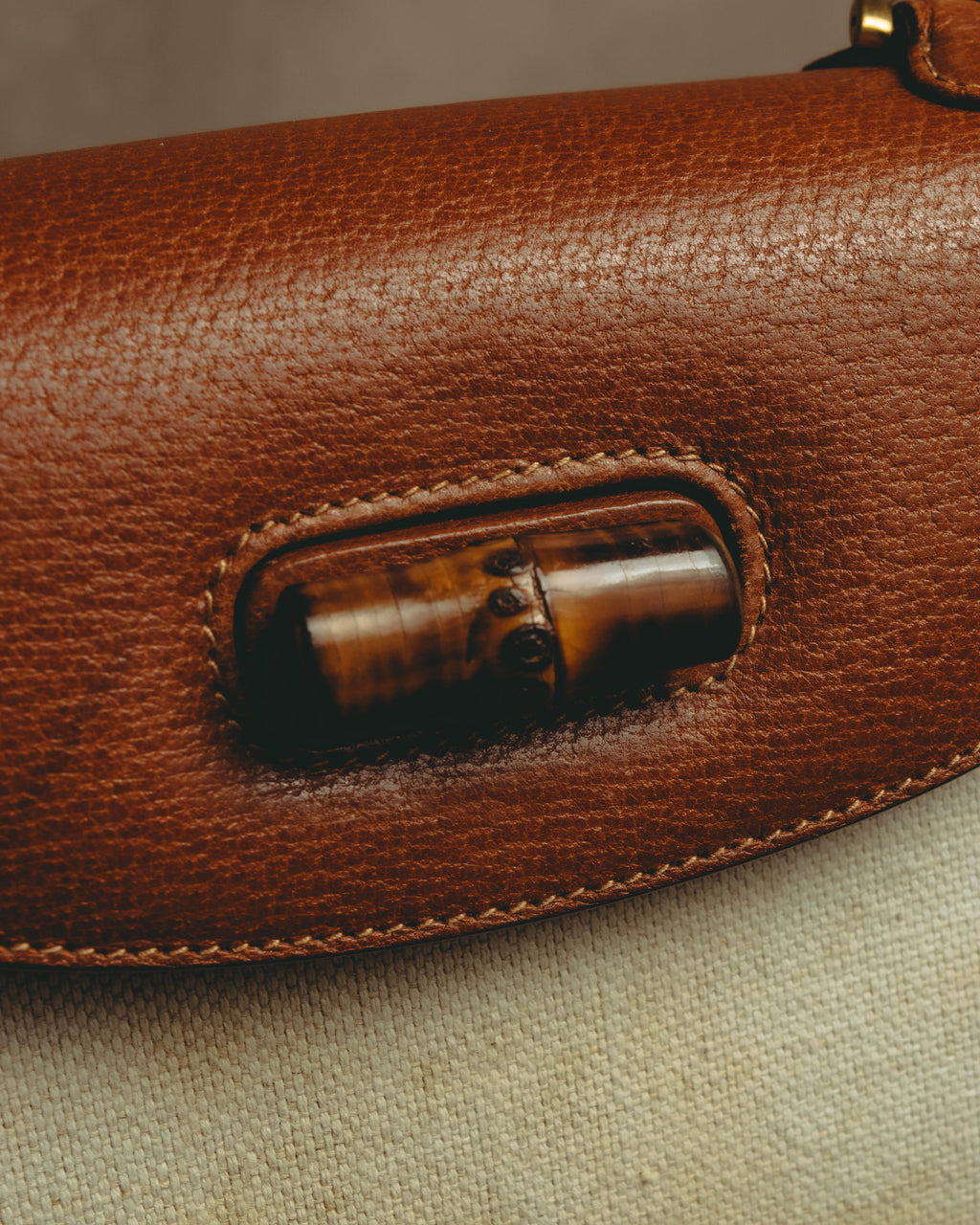 -SPECIAL- “GUCCI” 90’s-00’s Bamboo handle canvas panel top handle bag