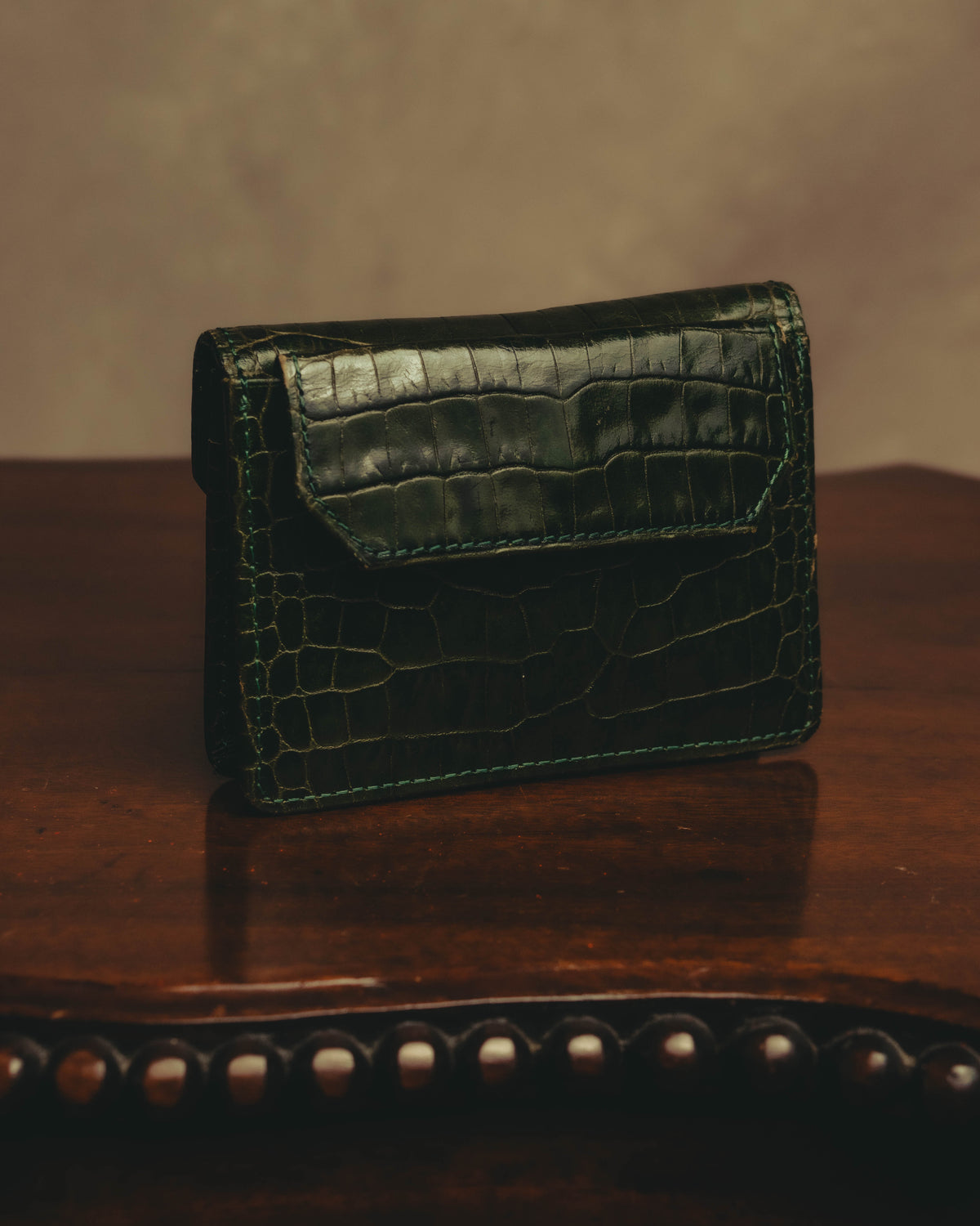 "Yves Saint Laurent" 80's Dark green crocodile compact wallet