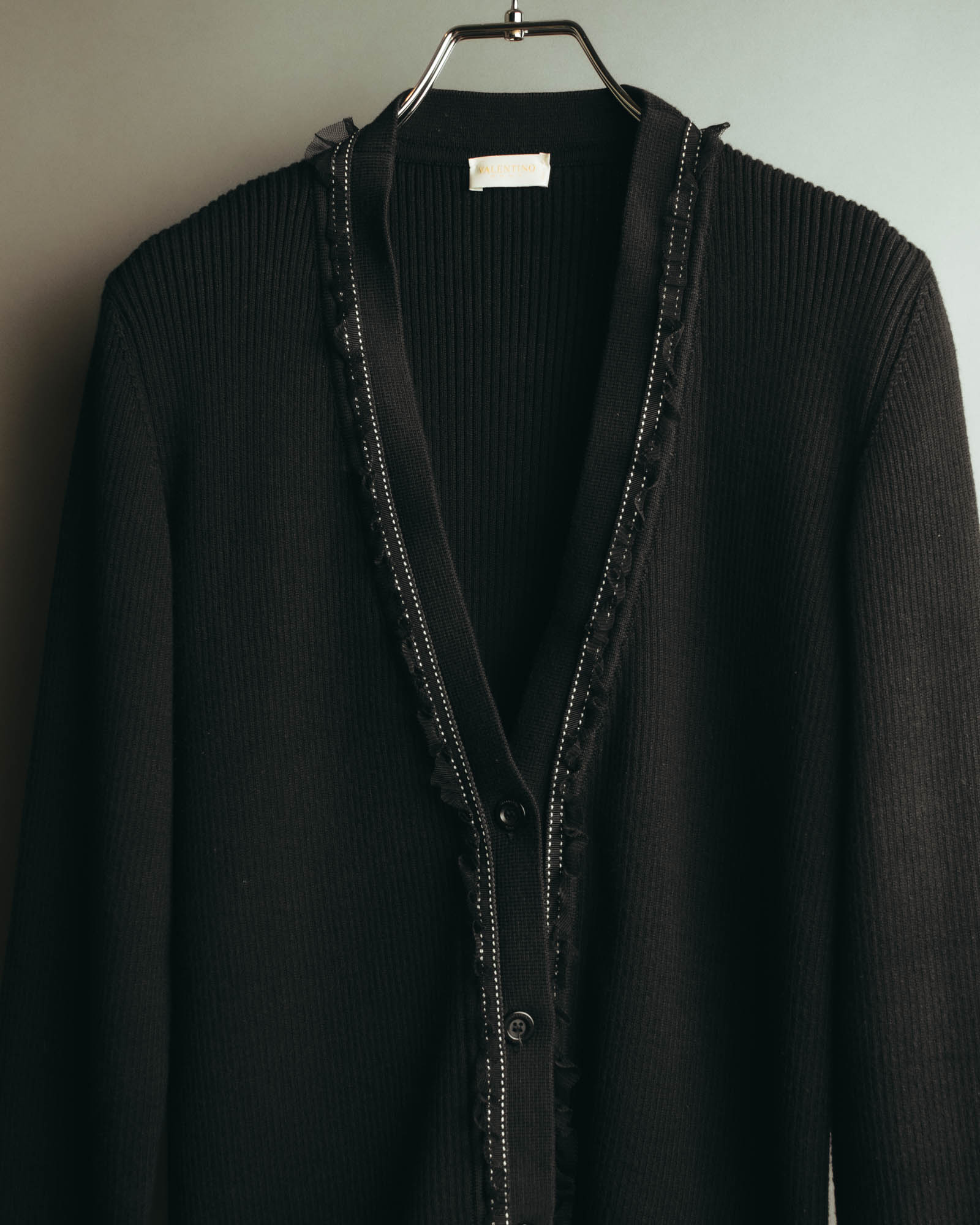 “VALENTINO ROMA” 00’s-10’s Rib knit frilled cardigan