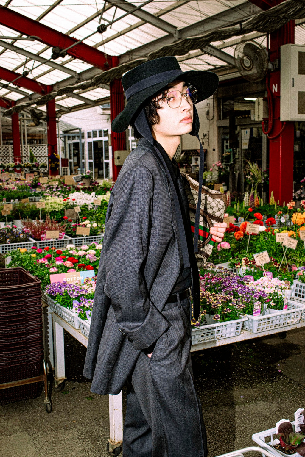 "GUCCI" silk blend gray blue spring setup