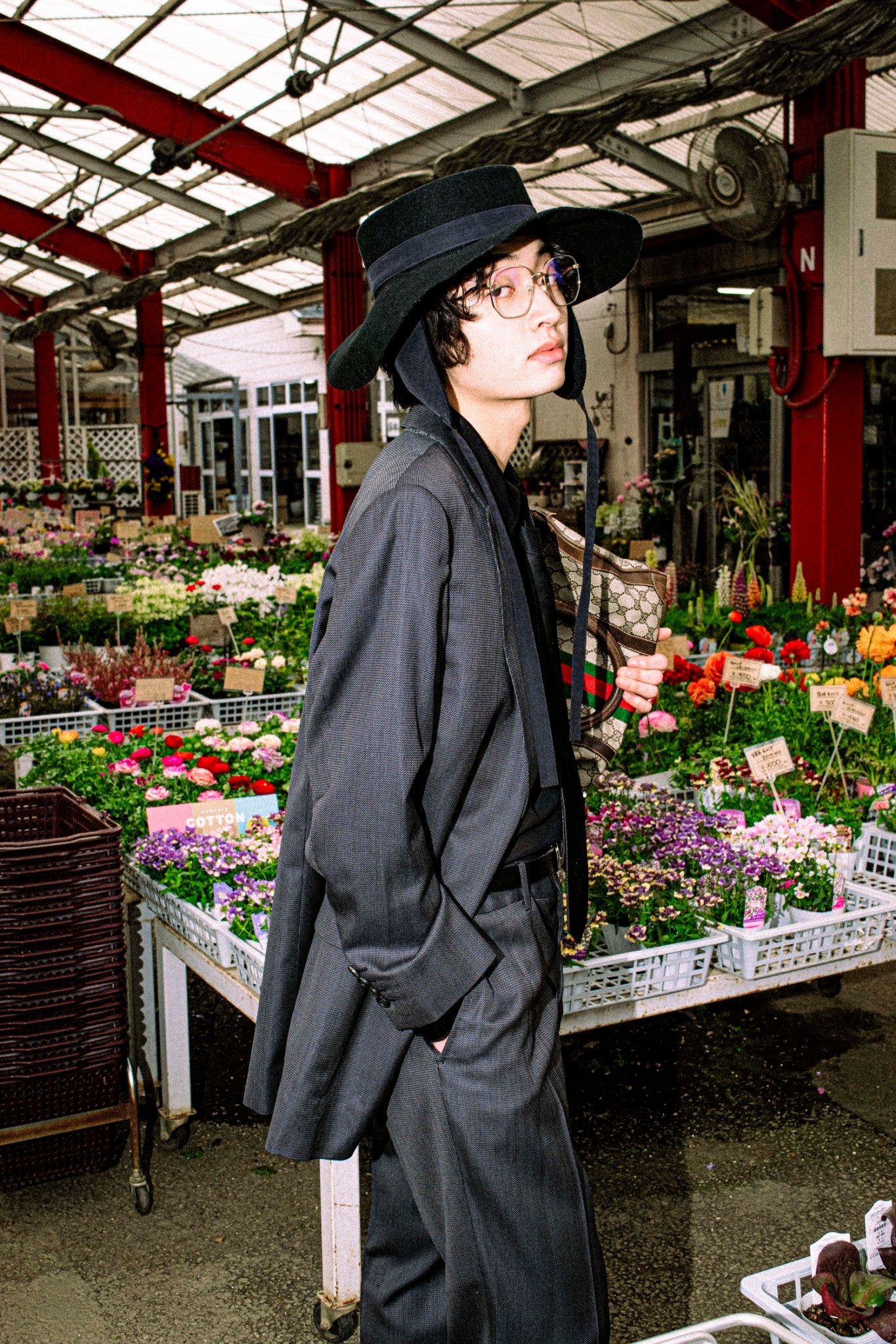 "GUCCI" silk blend gray blue spring setup