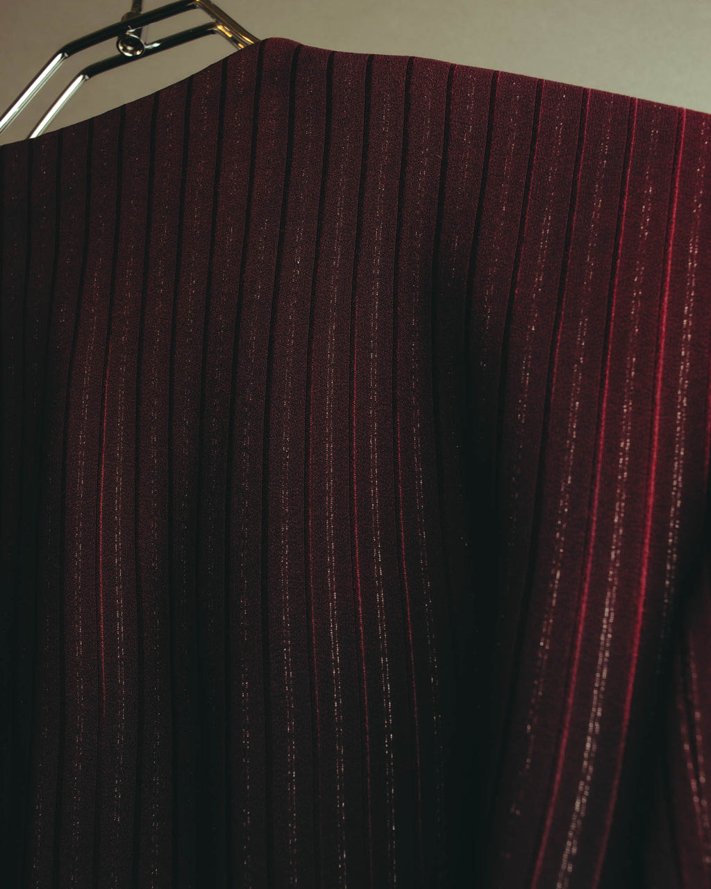-SPECIAL- “Yves Saint Laurent“ 80's-90's Swiss fabric lurex stripe collarless long jacket
