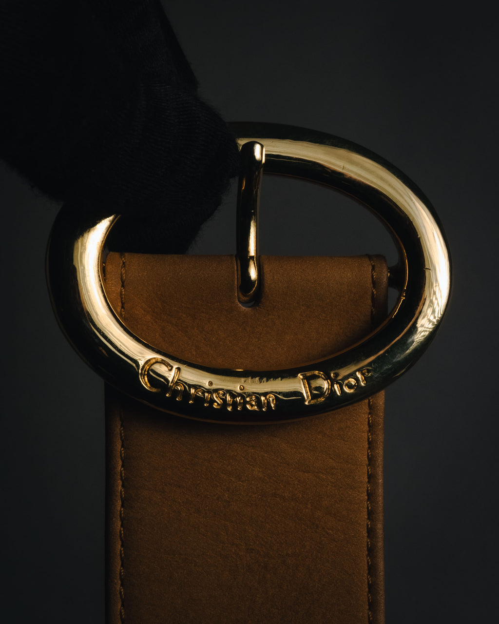 "Christian Dior" 98’s-05’s Wide grained oval logo buckle leather belt