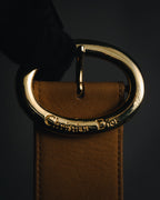 "Christian Dior" 98’s-05’s Wide grained oval logo buckle leather belt