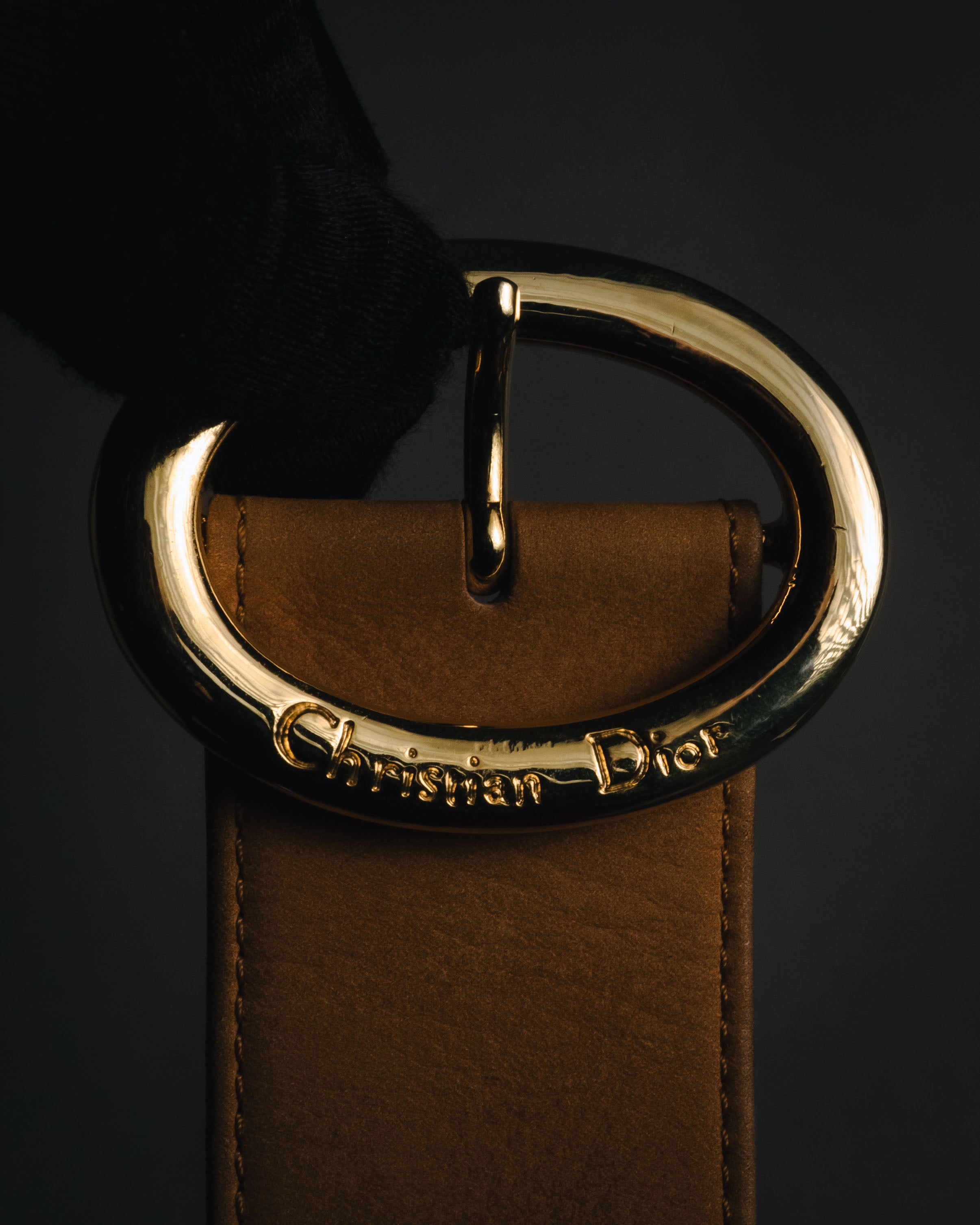 "Christian Dior" 98’s-05’s Wide grained oval logo buckle leather belt