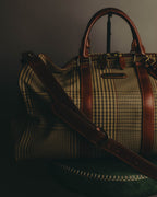 "Polo Ralph Lauren" 80's-90's Houndstooth leather trim travel bag