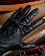 "GUCCI" Gold metal button design long leather gloves