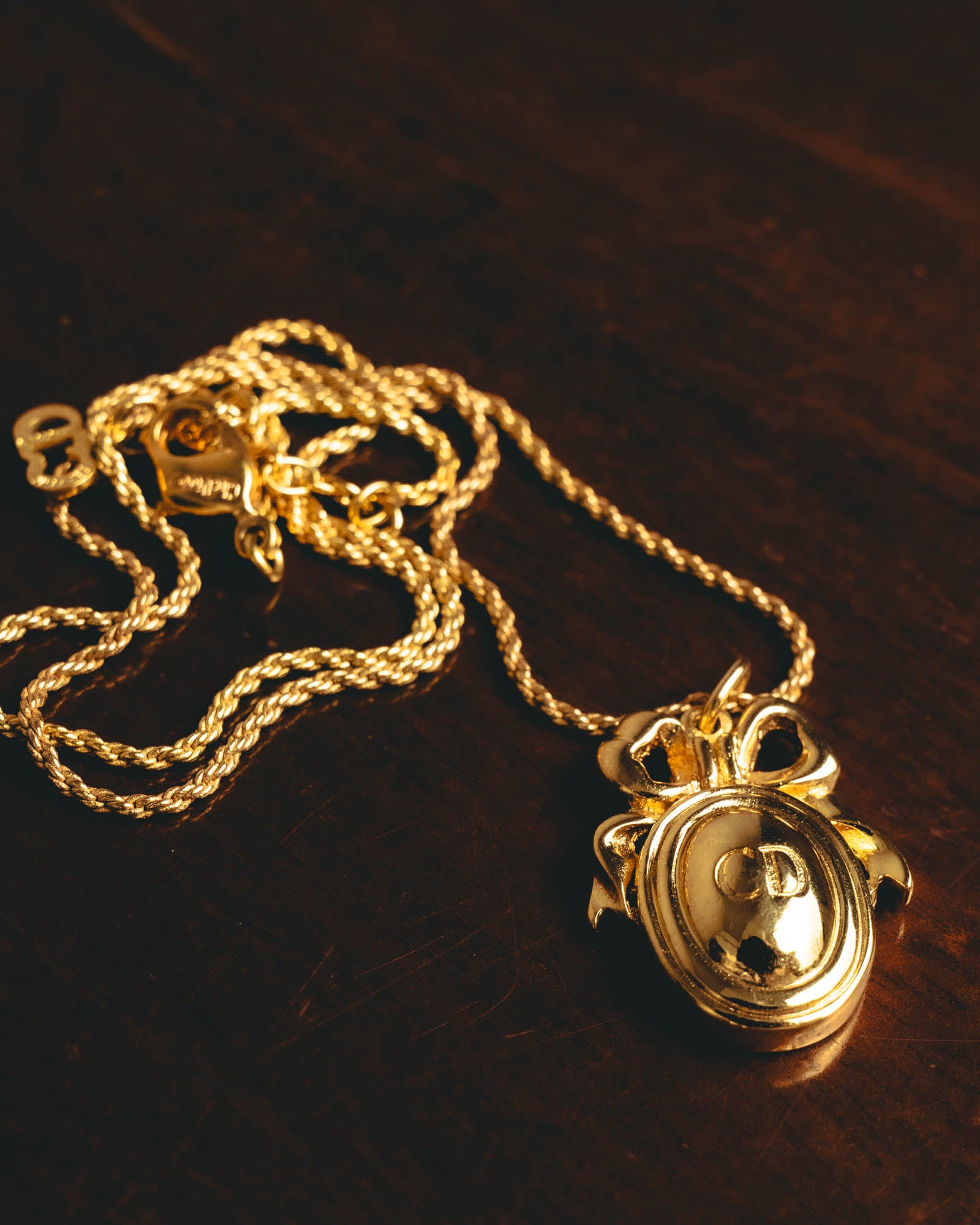 "Christian Dior" 80's-90's Gold monogram pendant necklace