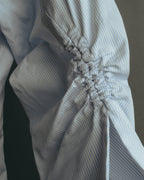 -SPECIAL- "Christian Dior" 00's-10's Embellished shield crest striped ruched sleeve shirt