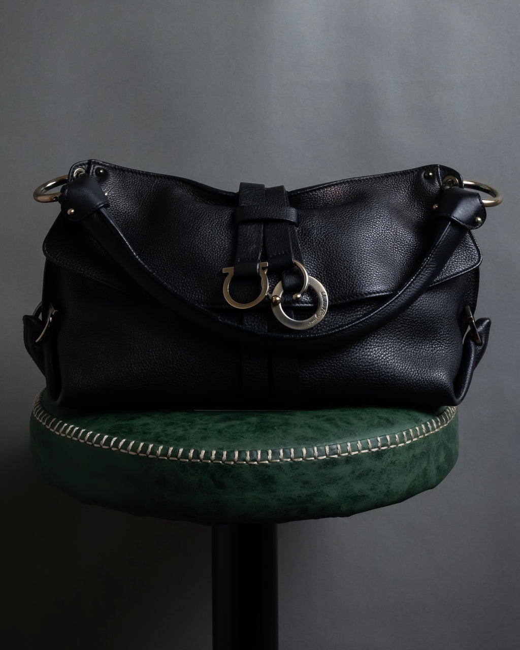 "Salvatore Ferragamo" Gancini reconstructed design shrink leather bag
