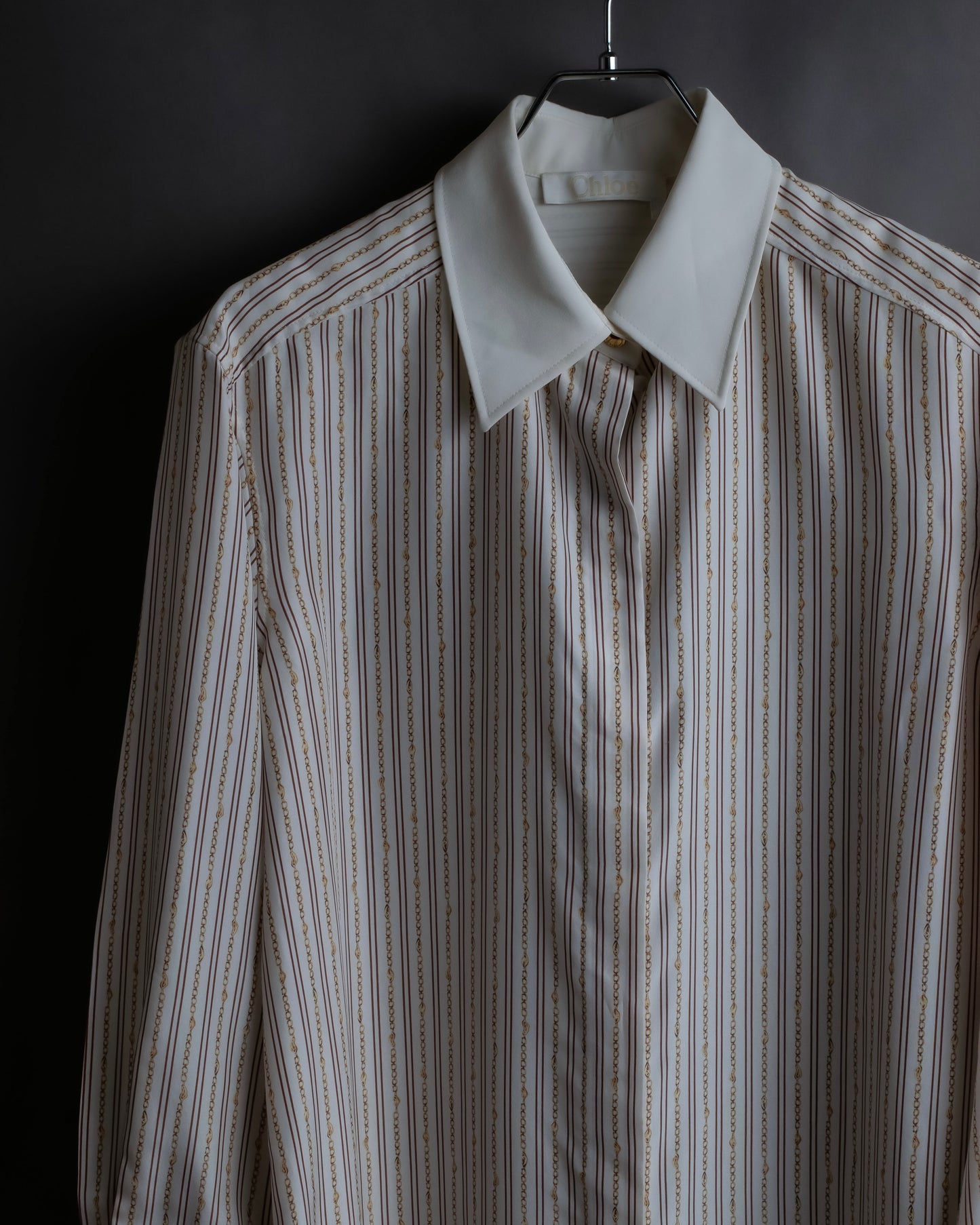 "Chloe" Chain＆stripe pattern relaxed shirt