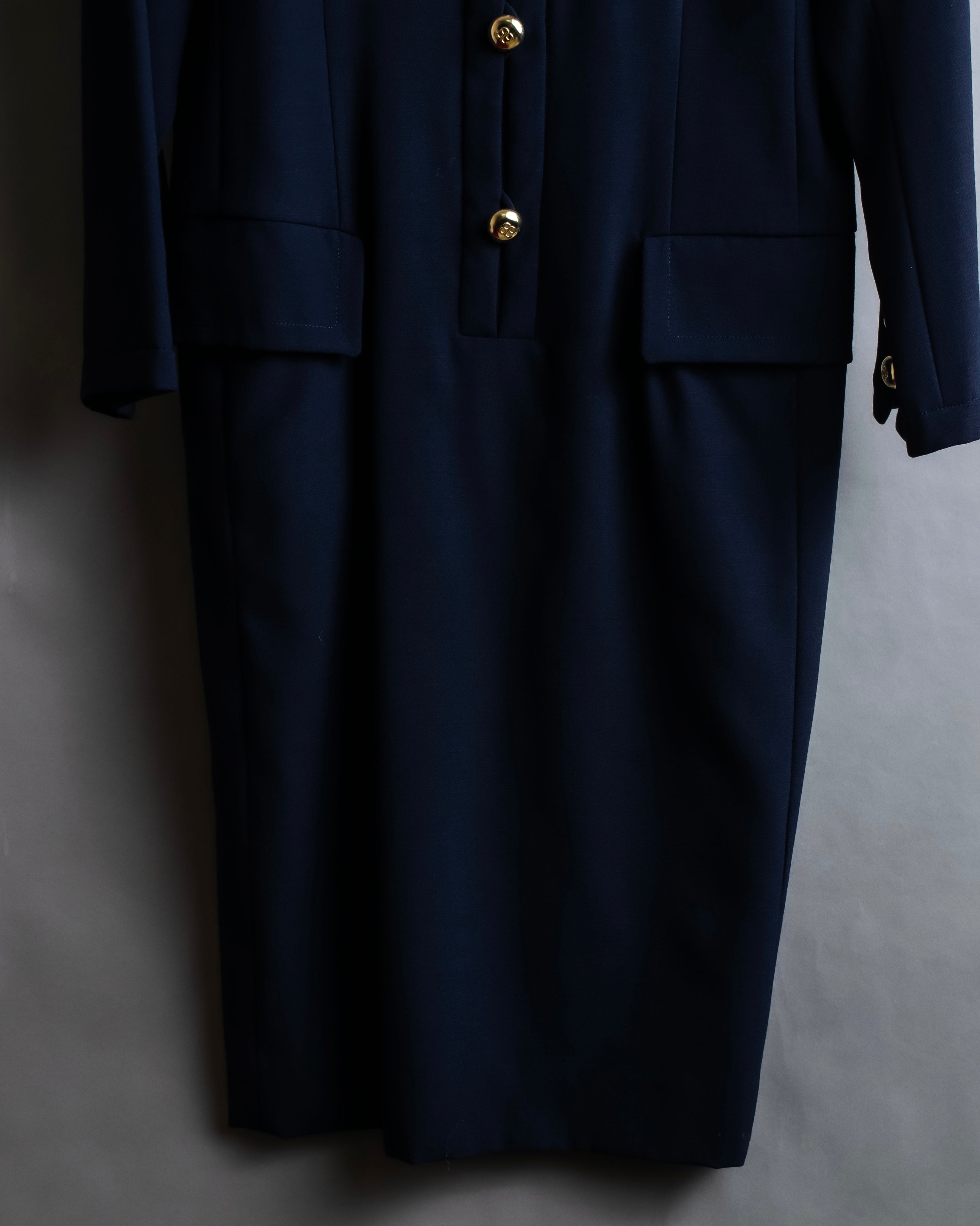 "BALENCIAGA" Gold button design navy color dress
