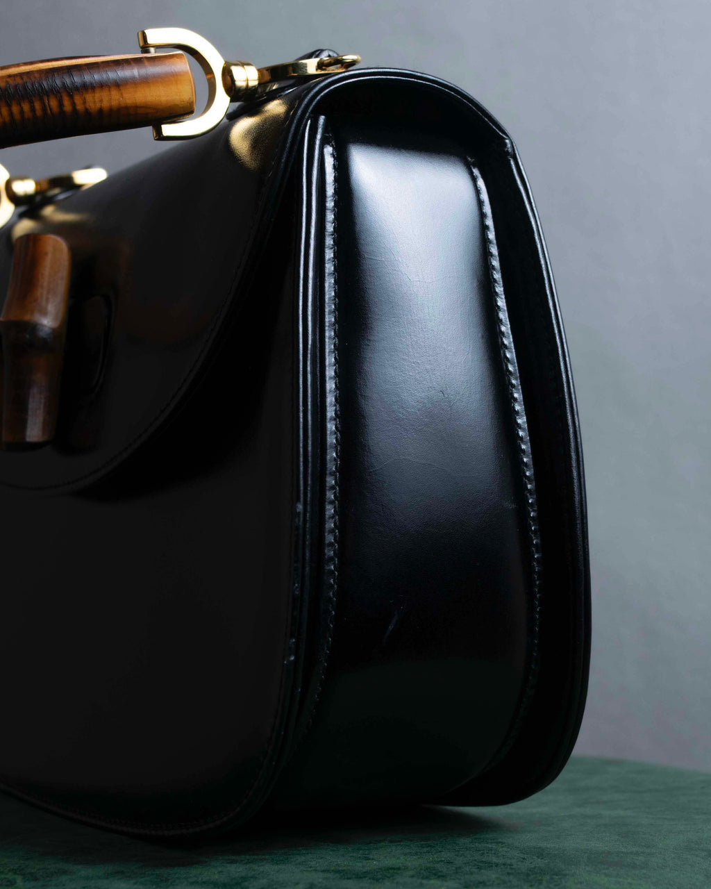 "GUCCI" Black leather bamboo handbag