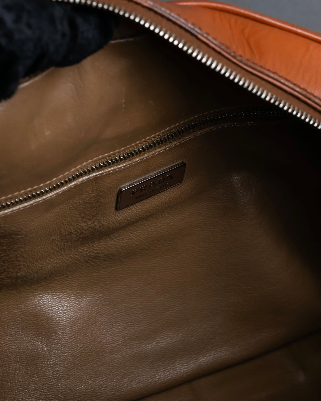 "PRADA" Belt flap detail rounded boston leather bag