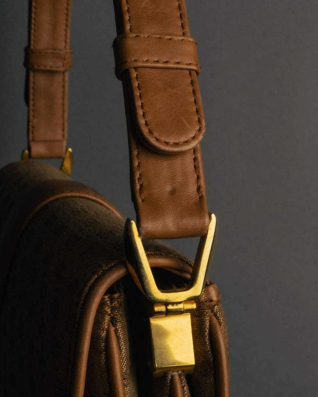 "GUCCI" 70's-80's Micro GG monogram canvas shoulder bag with stirrup hardware