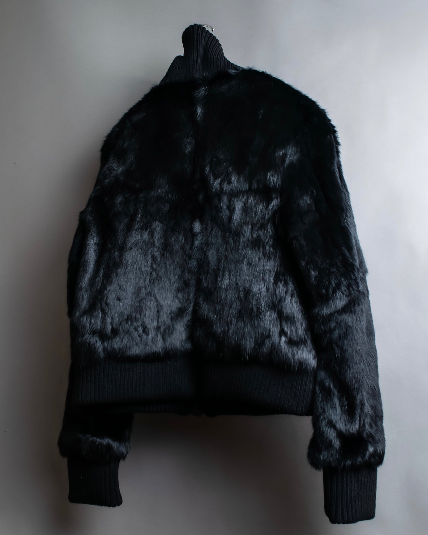 "DKNY" High neck ribbed fur double zip jacket