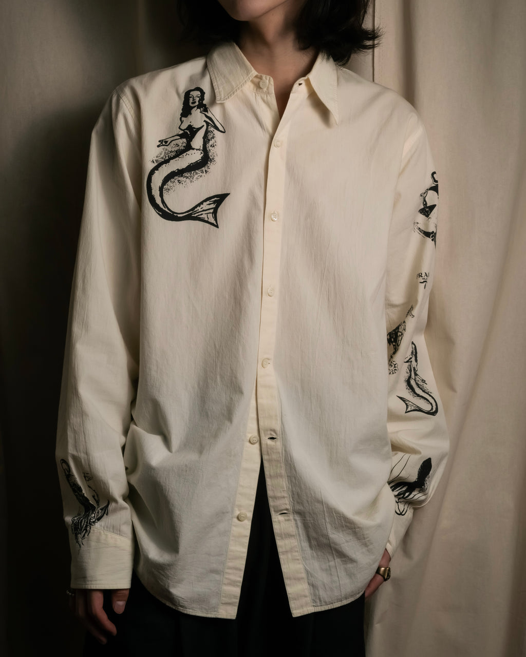 "PRADA" 22SS Sea fable motif print oversized shirt