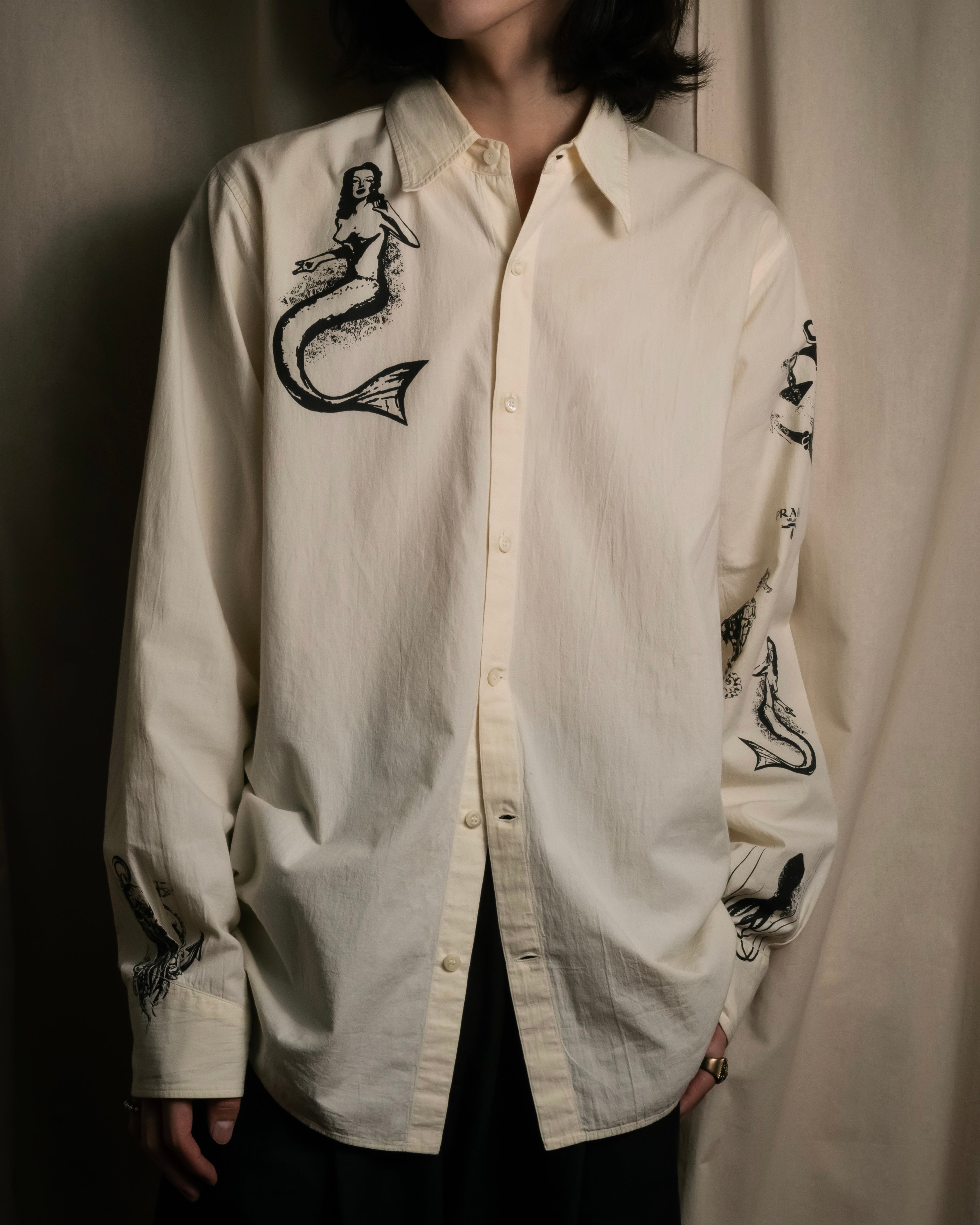 "PRADA" 22SS Sea fable motif print oversized shirt