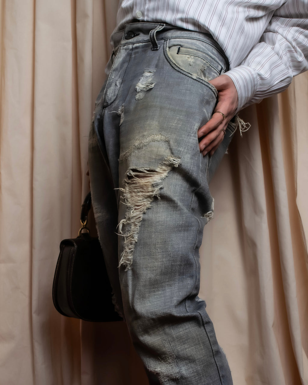 "Dolce &amp; Gabbana"Faded design gray denim pants
